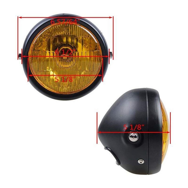 YIBO Vintage Motorcycle Headlight Cafe Racer Head Light Decorative Lights Modified Motorbiker Vintage Head Light With Grill Cover (Amber Lens) - Image 3